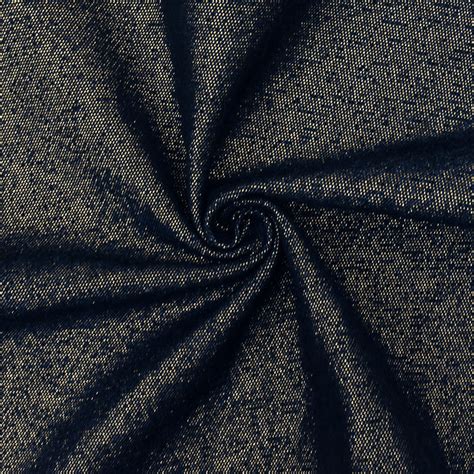 Navy Gold Metallic Stretch Denim Fabric 